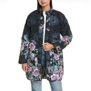 Johnny Was Vivi Reversible Puffer Jacket Coat Floral Leopard Size XS